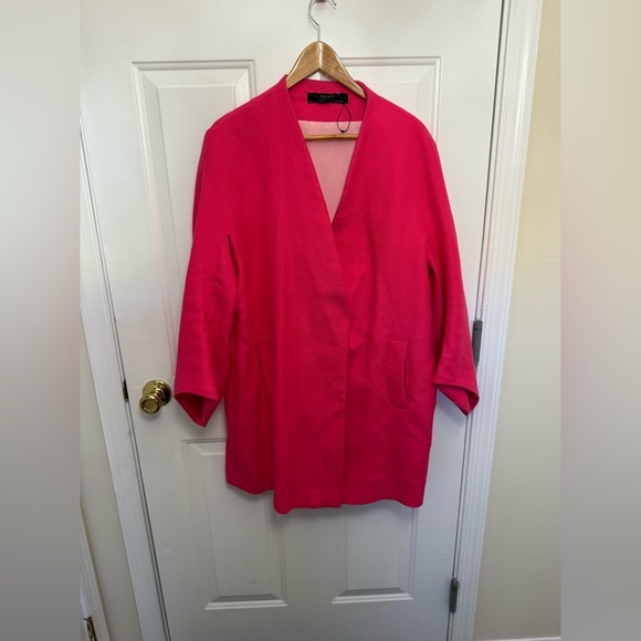 Zara Jackets & Blazers - Zara hot pink oversized cotton weave coat size XL Long 3/4 Sleeve